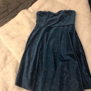 Teal velvety textured strapless dress